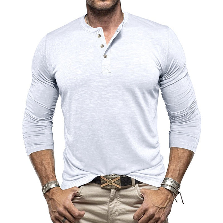 Men's Henley Collar Shirt – Lightweight Breathable Fabric Long Sleeve