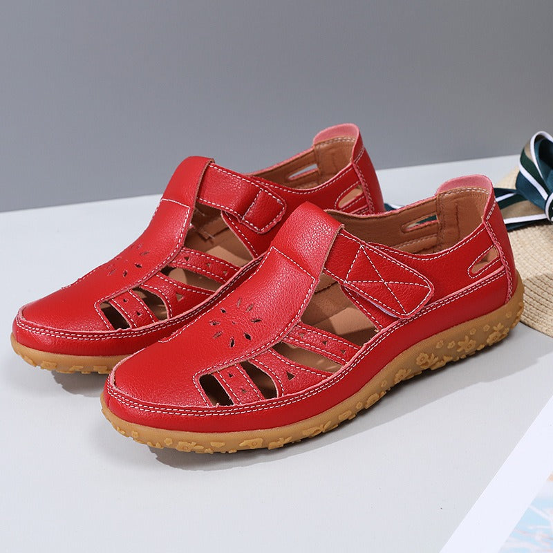 Damen Sandalen Geschlossener Zehenbereich – Obermaterial mit Ausschnitten und Kontrastnähten Klettverschluss