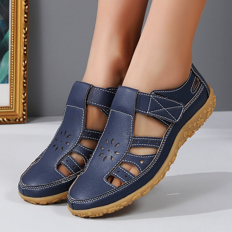 Damen Sandalen Geschlossener Zehenbereich – Obermaterial mit Ausschnitten und Kontrastnähten Klettverschluss