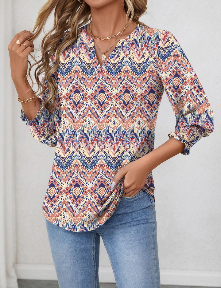 Blusa donna con stampa floreale – maniche a tre quarti casual