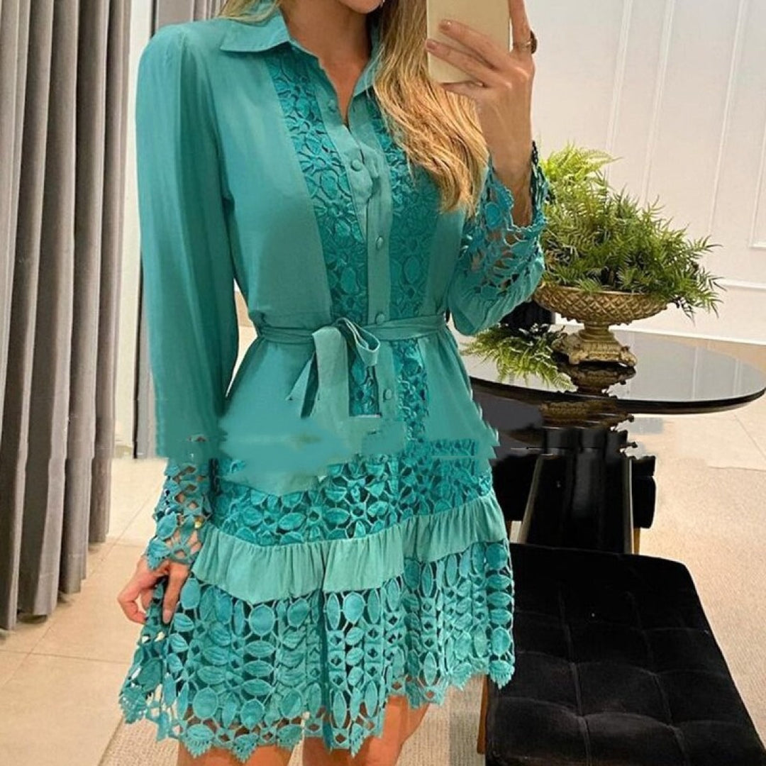 Robe Courte Femme Tissu Tissé Doux Détails en Dentelle – Coupe Féminine