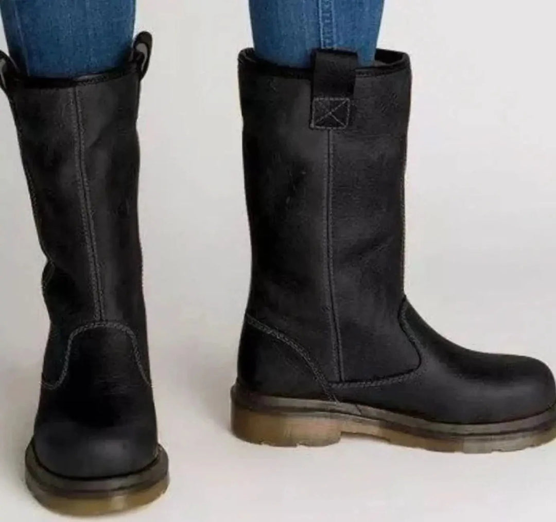 Botte Femme Mi-Mollet – Tige Pull-On, Bout Rond, Semelle Légère