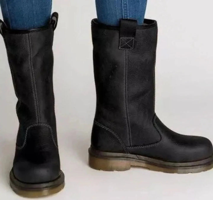 Botte Femme Mi-Mollet – Tige Pull-On, Bout Rond, Semelle Légère