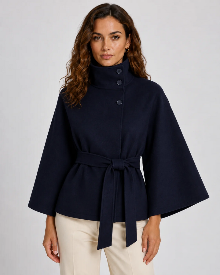 Manteau Femme Coupe Chauve-Souris – Col Montant Boutons Ceinture