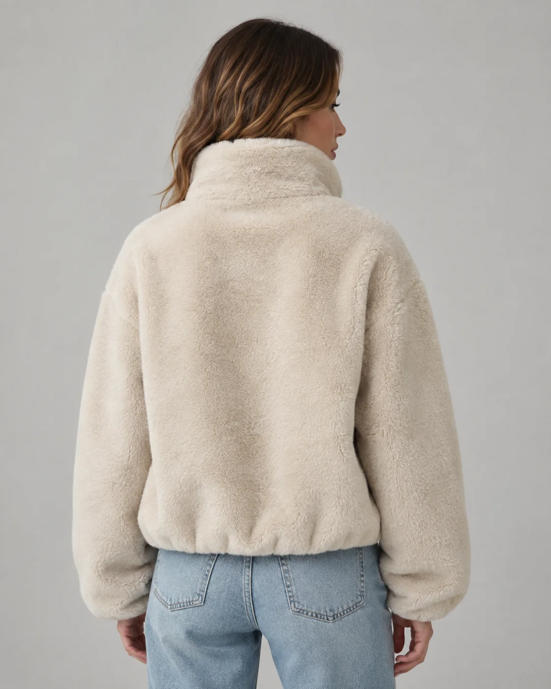 Veste Teddy Femme – Col Montant Zippé Coupe Courte
