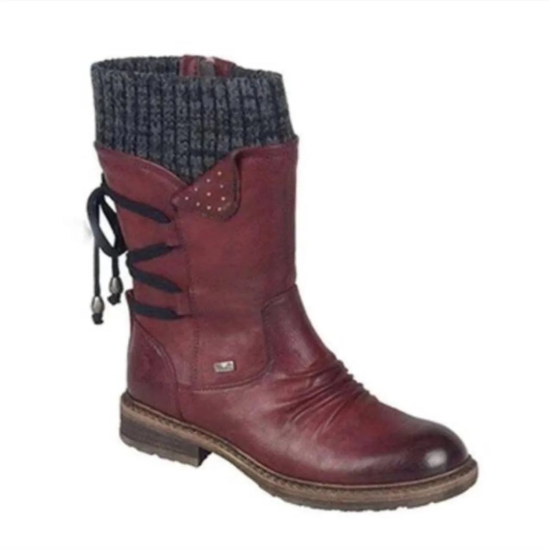 Damenstiefel mit weichem Schaft – niedriger Absatz, runde Zehenkappe, Martens-Stil