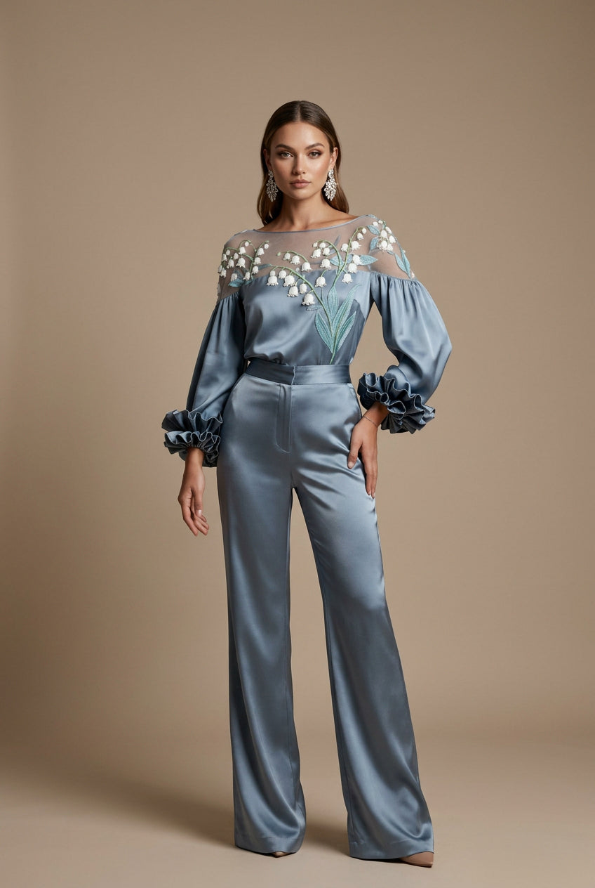 Blouse Femme Avec Empiècement Résille – Motif Fleuri Fluide