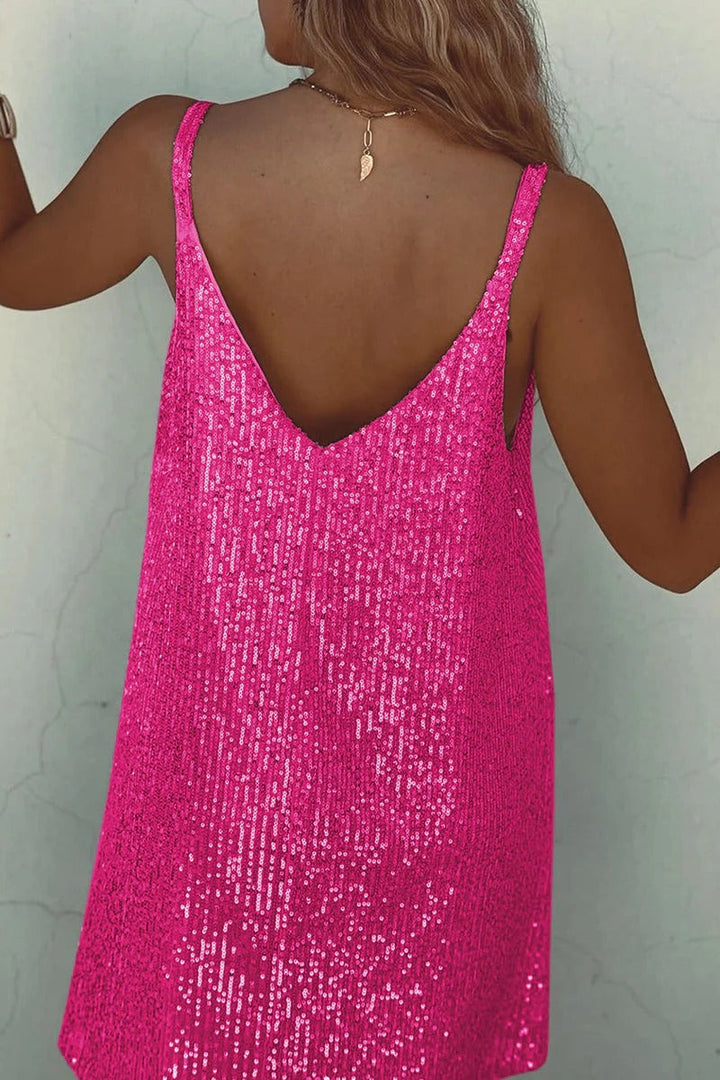 Damen Minikleid mit Pailletten – Tiefer V-Rücken & Enganliegender Schnitt