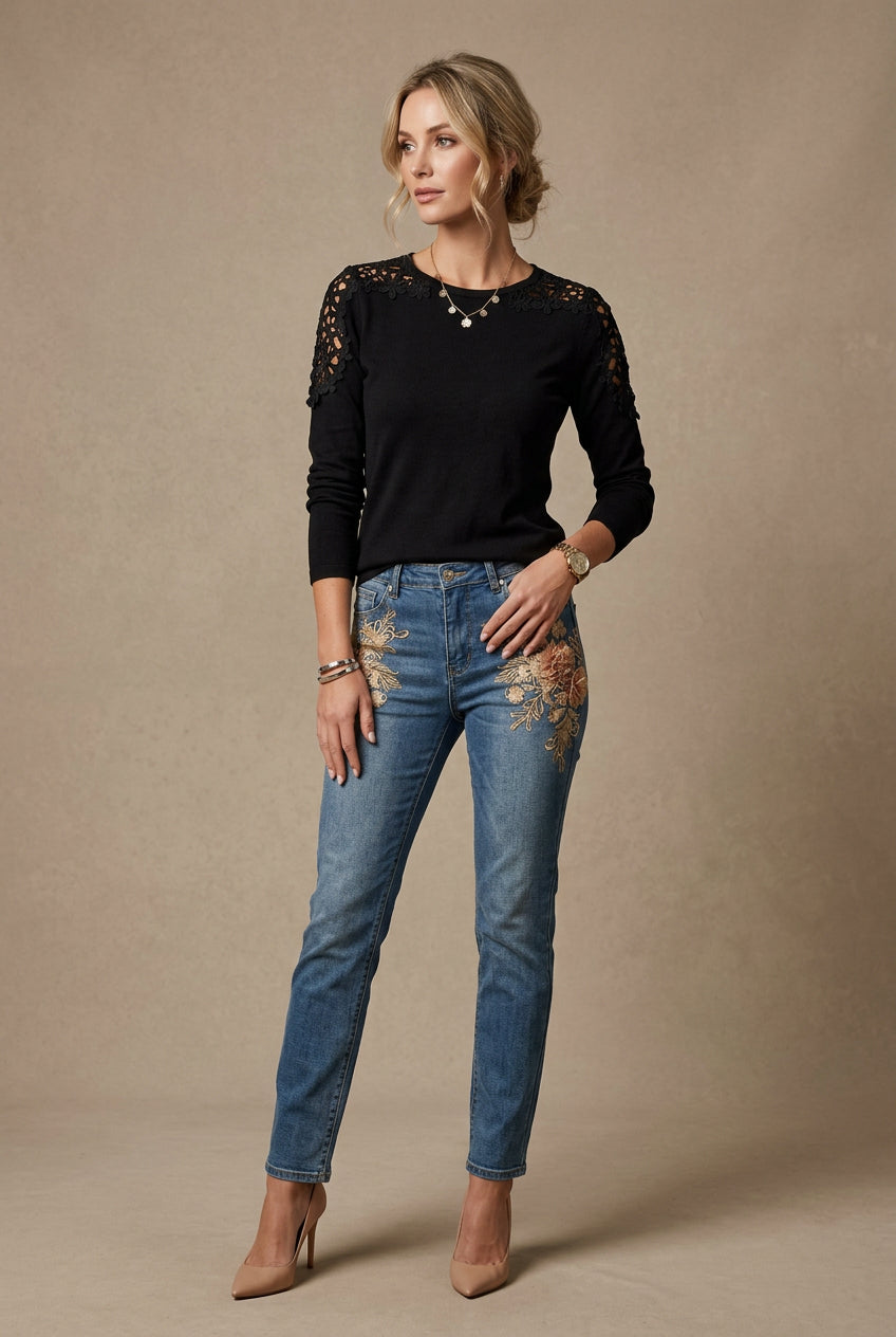 Blouse Femme Détail Dentelle – Coupe Ajustée à Manches Longues