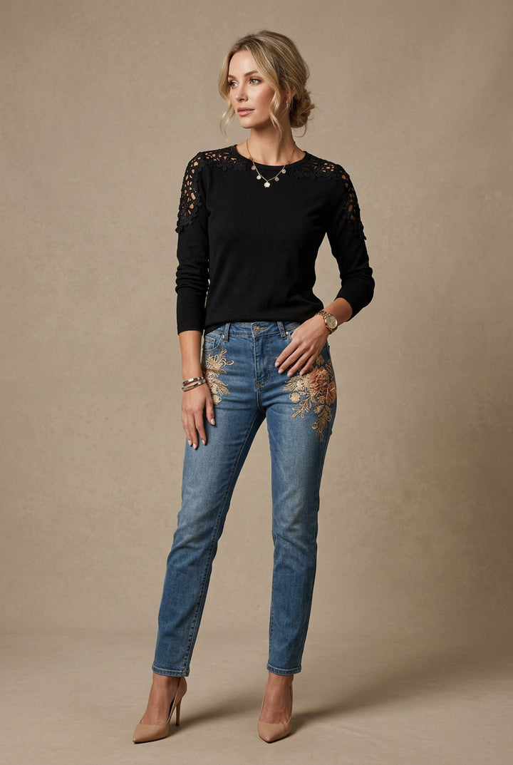 Blouse Femme Détail Dentelle – Coupe Ajustée à Manches Longues