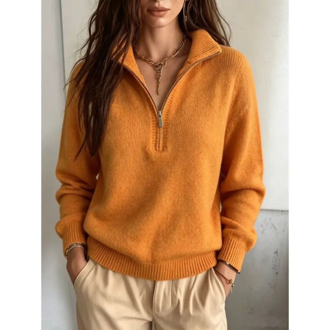 Damen-Pullover mit Stehkragen und Reißverschluss – Lässiger Strickwaren-Schnitt