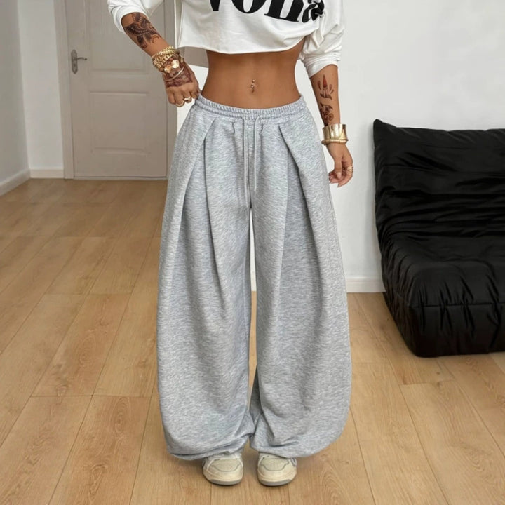 Pantalon Large Plissé Femme Taille Haute – Coupe Décontractée