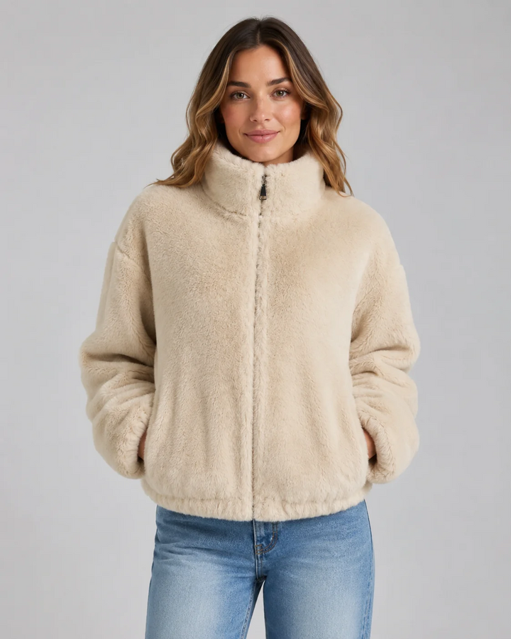 Veste Teddy Femme – Col Montant Zippé Coupe Courte