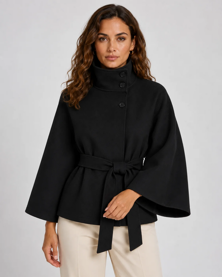 Manteau Femme Coupe Chauve-Souris – Col Montant Boutons Ceinture