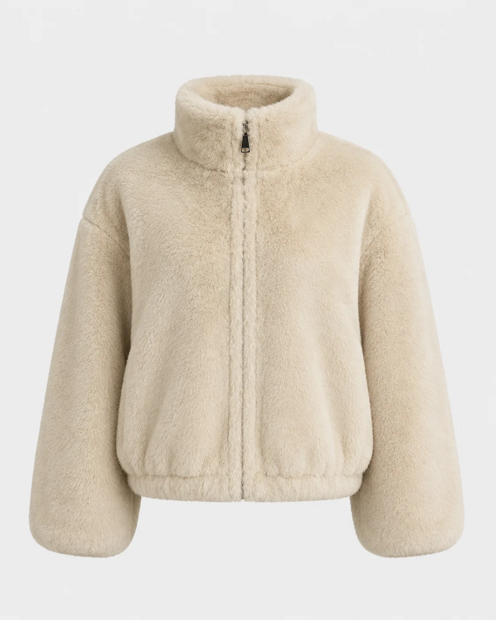 Veste Teddy Femme – Col Montant Zippé Coupe Courte