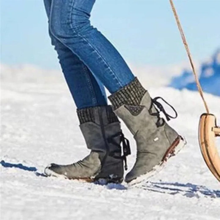 Damenstiefel mit weichem Schaft – niedriger Absatz, runde Zehenkappe, Martens-Stil