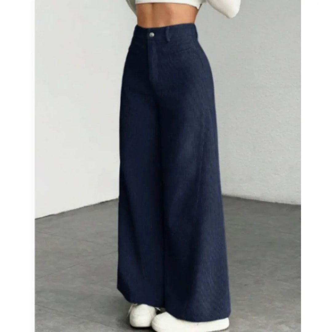 Pantalon Femme Taille Haute Jambe Large – Rayures Verticales Élégantes
