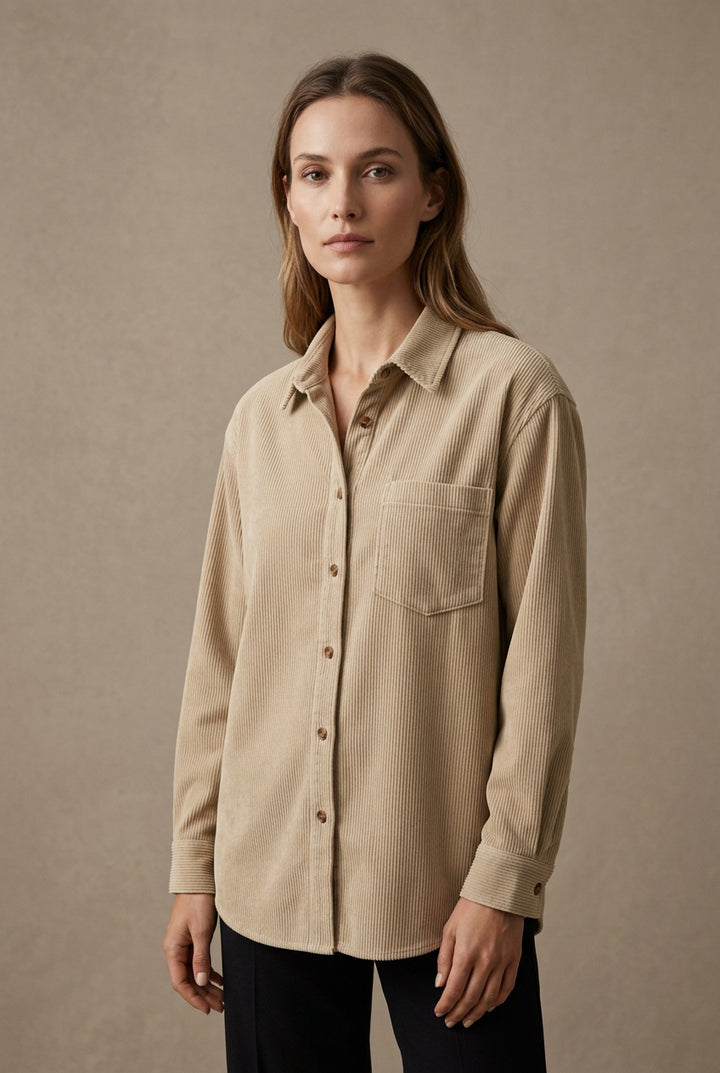 Surchemise Femme en Velours Côtelé – Coupe Décontractée à Col Chemise