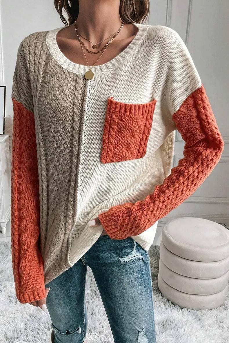 Pull Femme Maille – Design Contrasté Décontracté