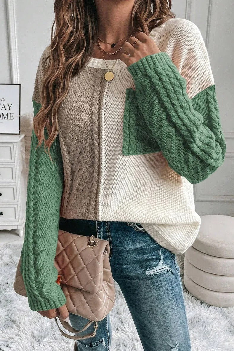 Pull Femme Maille – Design Contrasté Décontracté