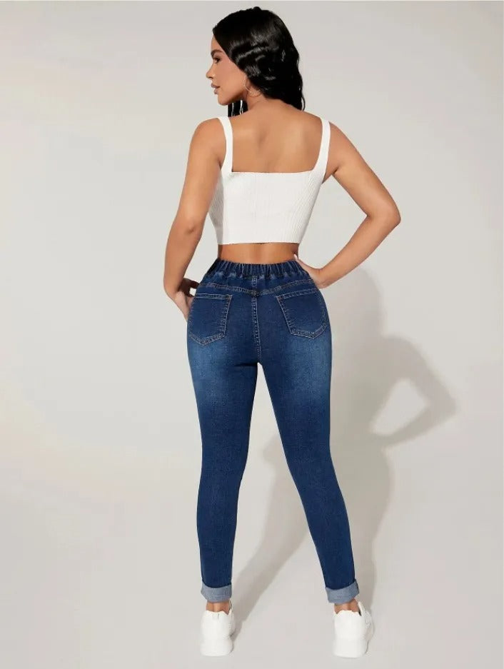 Jean Skinny Femme Taille Haute – Ceinture Élastique Lacée