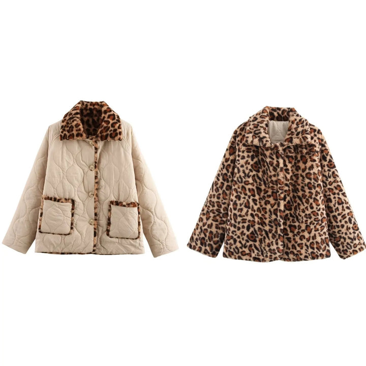 Veste Femme Réversible Motif Animal – Fermeture Boutons Matelassée