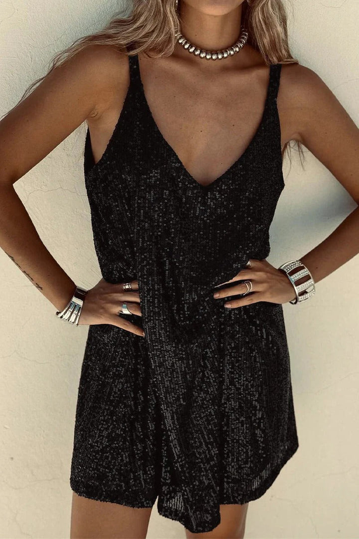 Damen Minikleid mit Pailletten – Tiefer V-Rücken & Enganliegender Schnitt