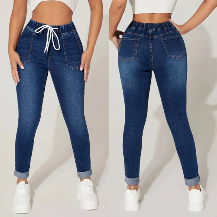 Jean Skinny Femme Taille Haute – Ceinture Élastique Lacée