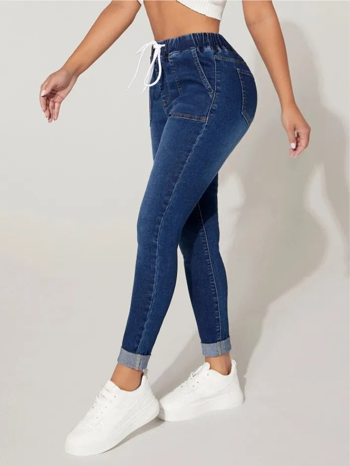 Jean Skinny Femme Taille Haute – Ceinture Élastique Lacée
