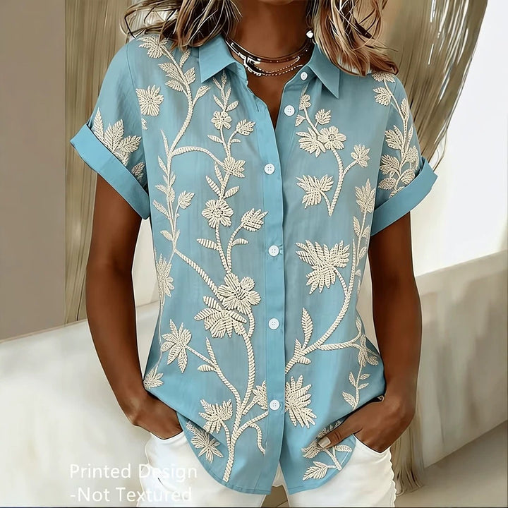 Camicia Donna Tessuto Leggero – Ricamo Floreale Maniche Corte