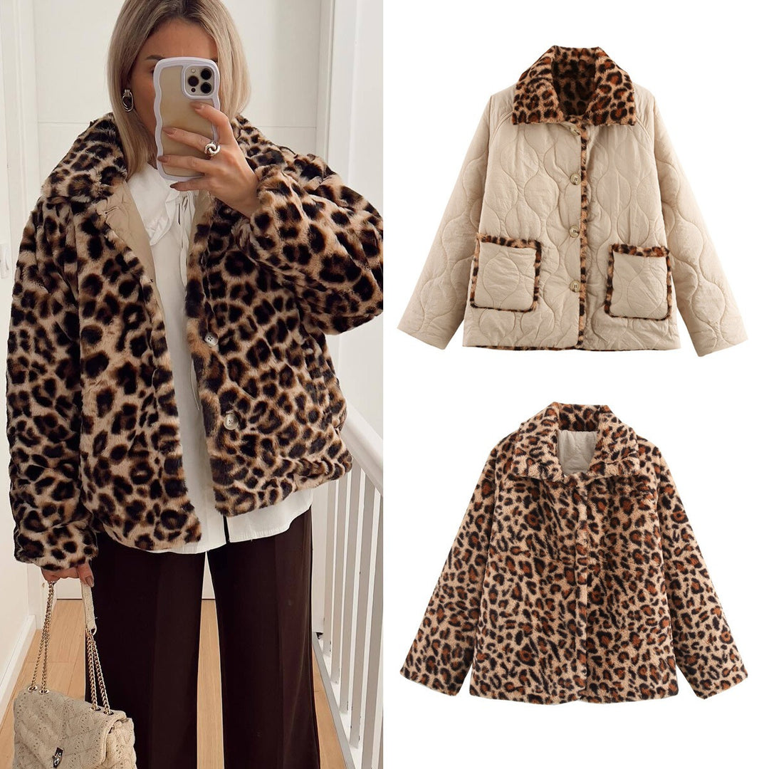 Veste Femme Réversible Motif Animal – Fermeture Boutons Matelassée