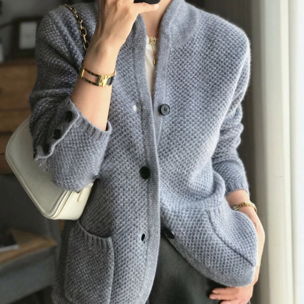 Cardigan Femme en Maille – Col Montant Coupe Décontractée