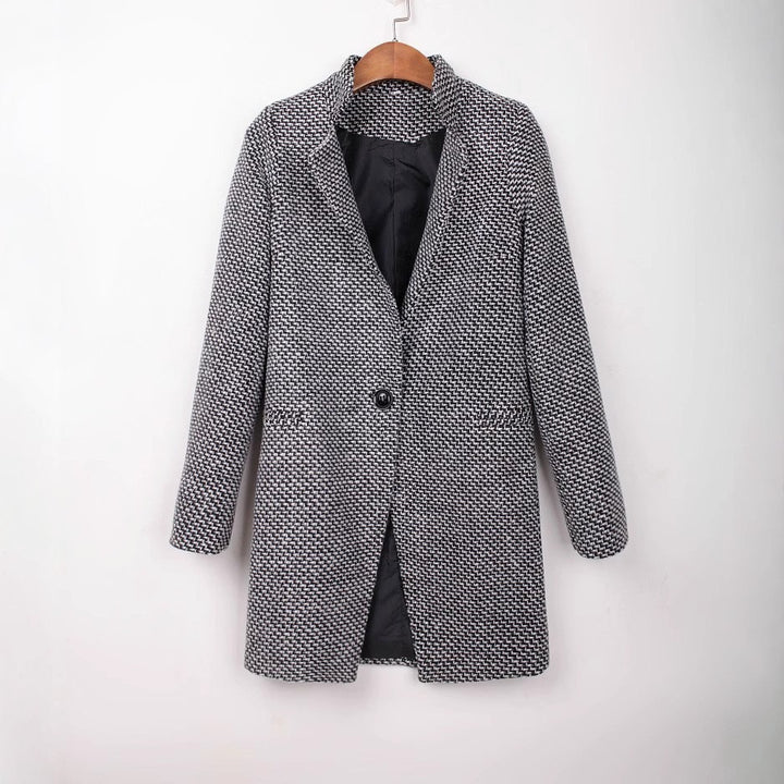 Manteau Femme à Motif Pied-de-Poule – Coupe Mi-Longue Structurée