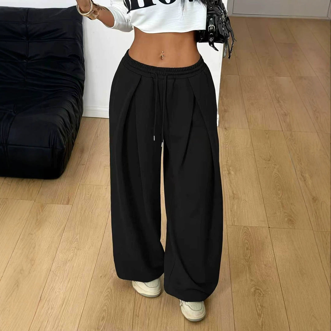 Pantalon Large Plissé Femme Taille Haute – Coupe Décontractée