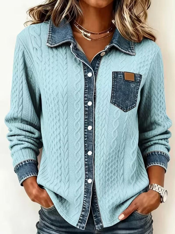 Chemise Femme à Motif Câble et Carreaux – Coupe Décontractée Texturée
