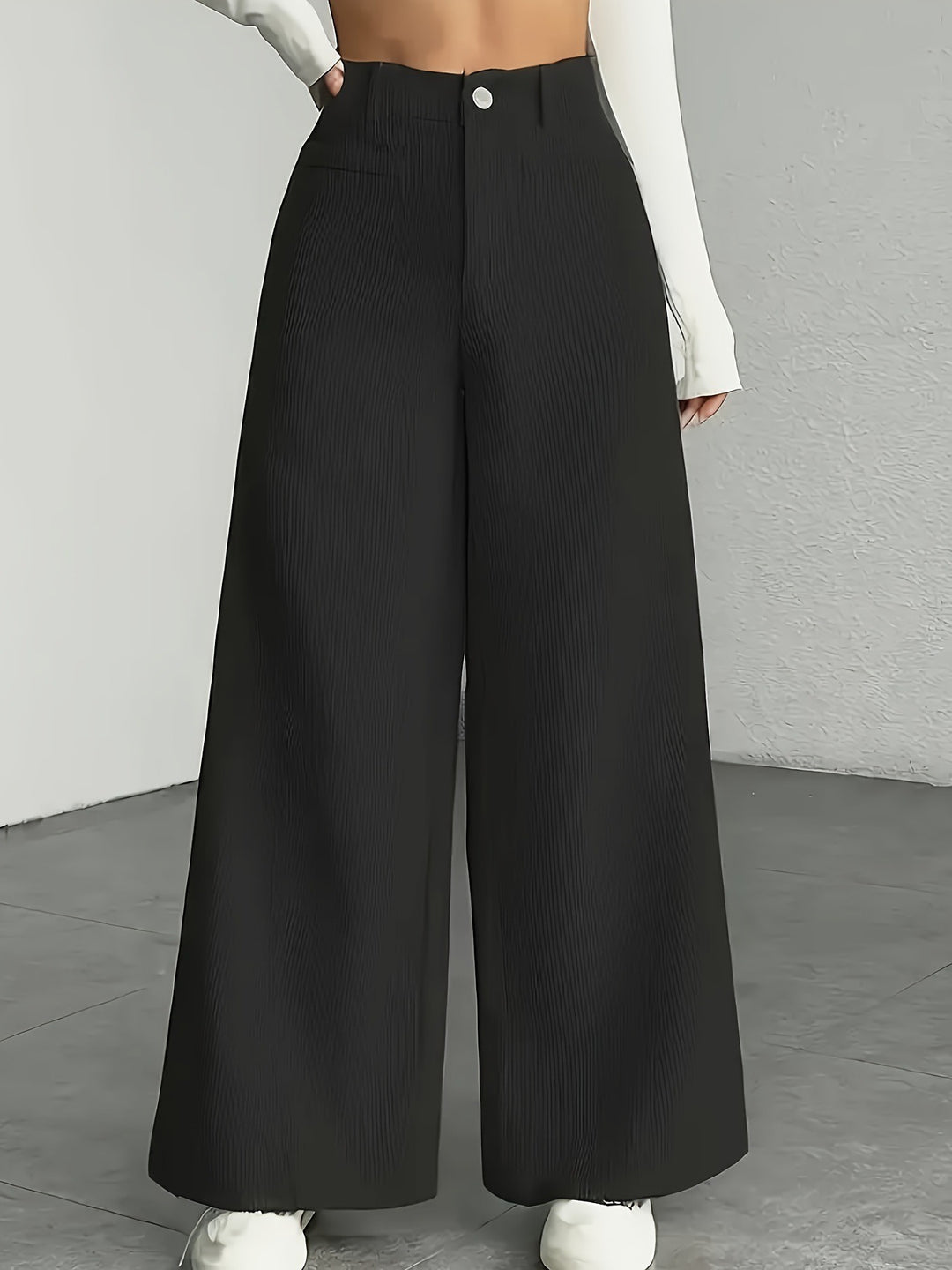 Pantalon Femme Taille Haute Jambe Large – Rayures Verticales Élégantes