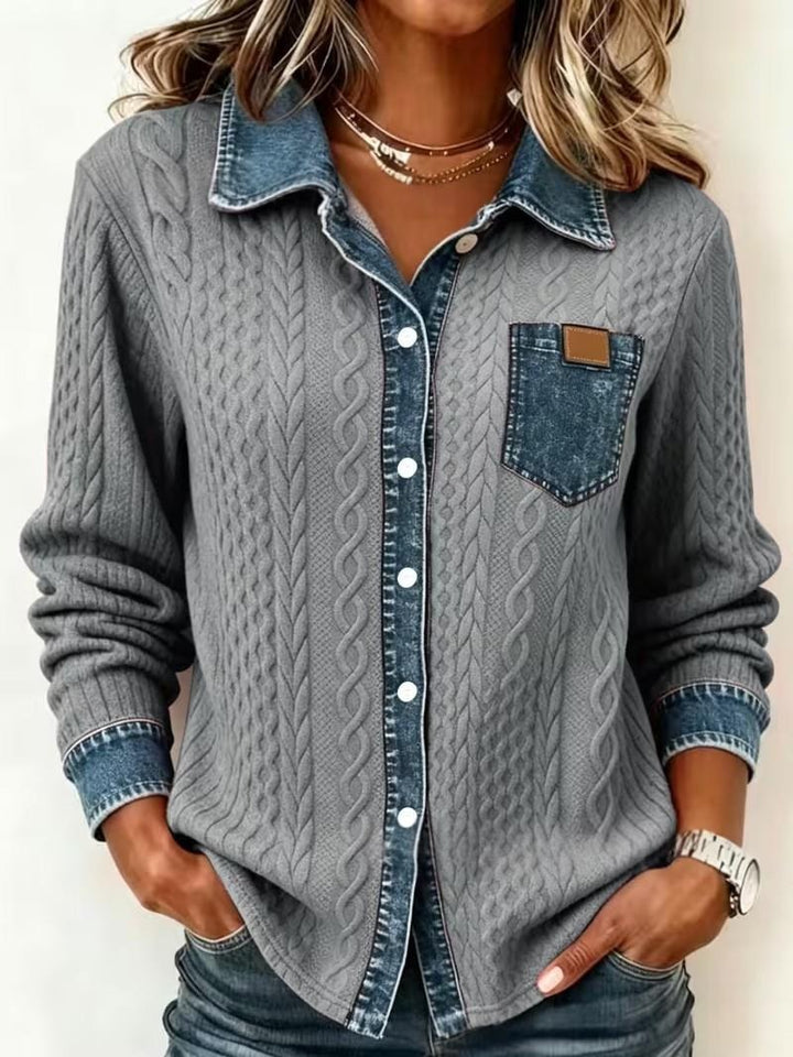 Chemise Femme à Motif Câble et Carreaux – Coupe Décontractée Texturée