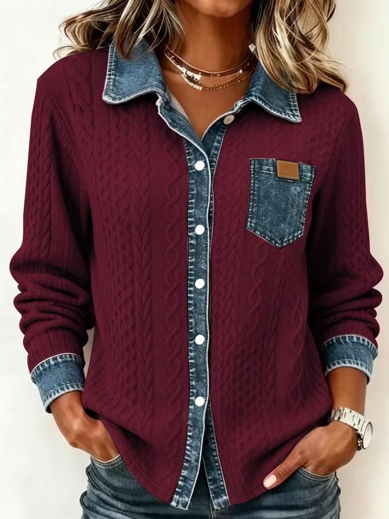 Chemise Femme à Motif Câble et Carreaux – Coupe Décontractée Texturée