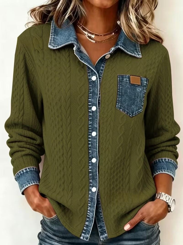 Chemise Femme à Motif Câble et Carreaux – Coupe Décontractée Texturée