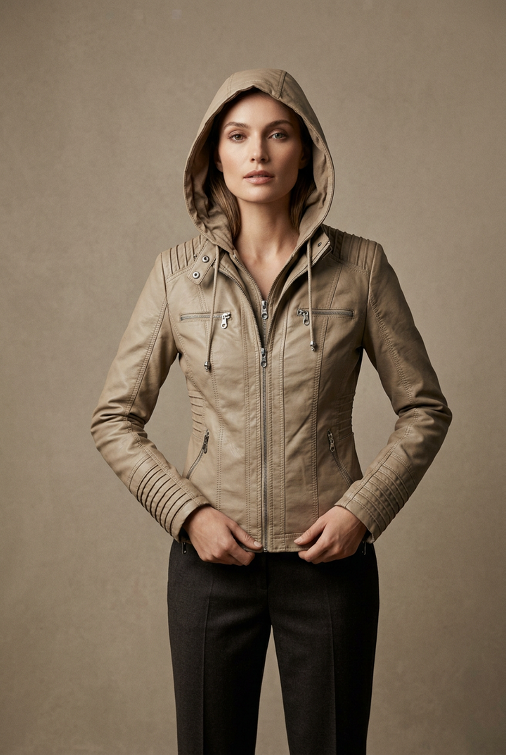 Veste Femme à Capuche – Coupe Motard Moderne Capuche Amovible