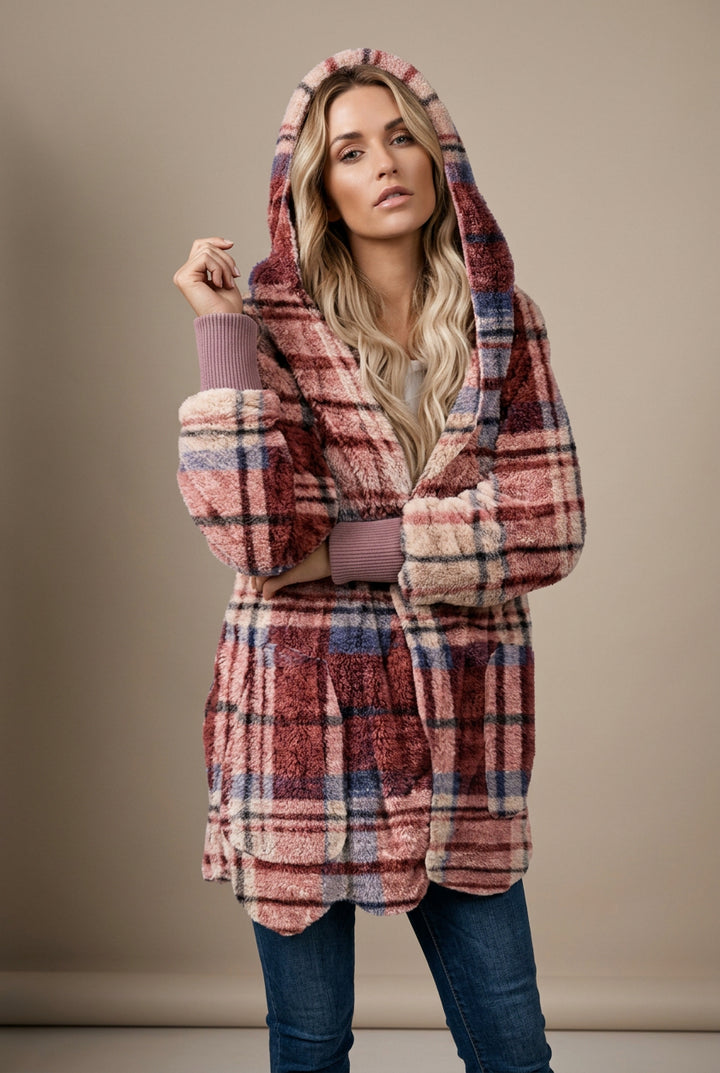 Manteau Femme Long à Carreaux – Coupe Décontractée