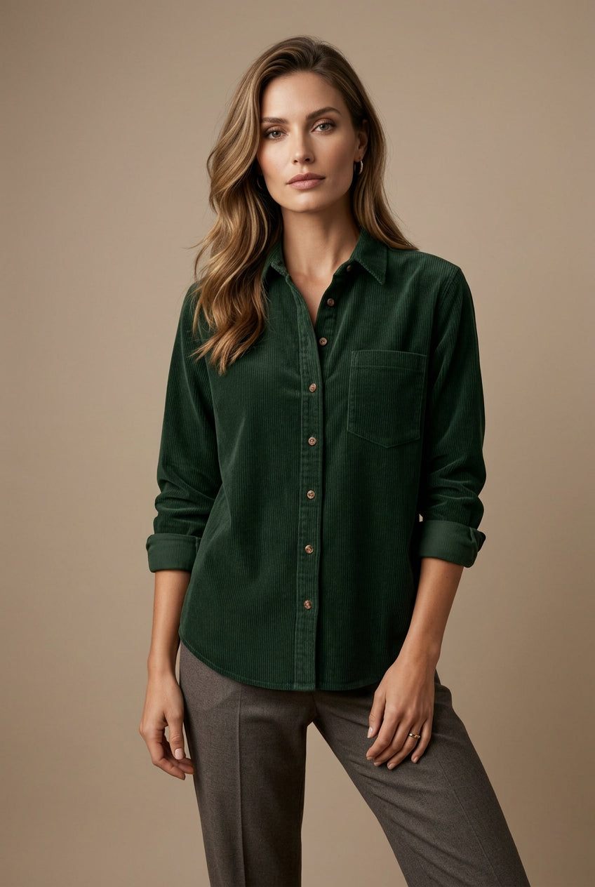 Surchemise Femme en Velours Côtelé – Coupe Décontractée à Col Chemise