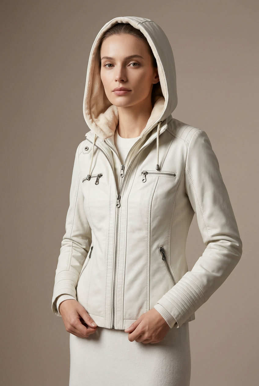 Veste Femme à Capuche – Coupe Motard Moderne Capuche Amovible