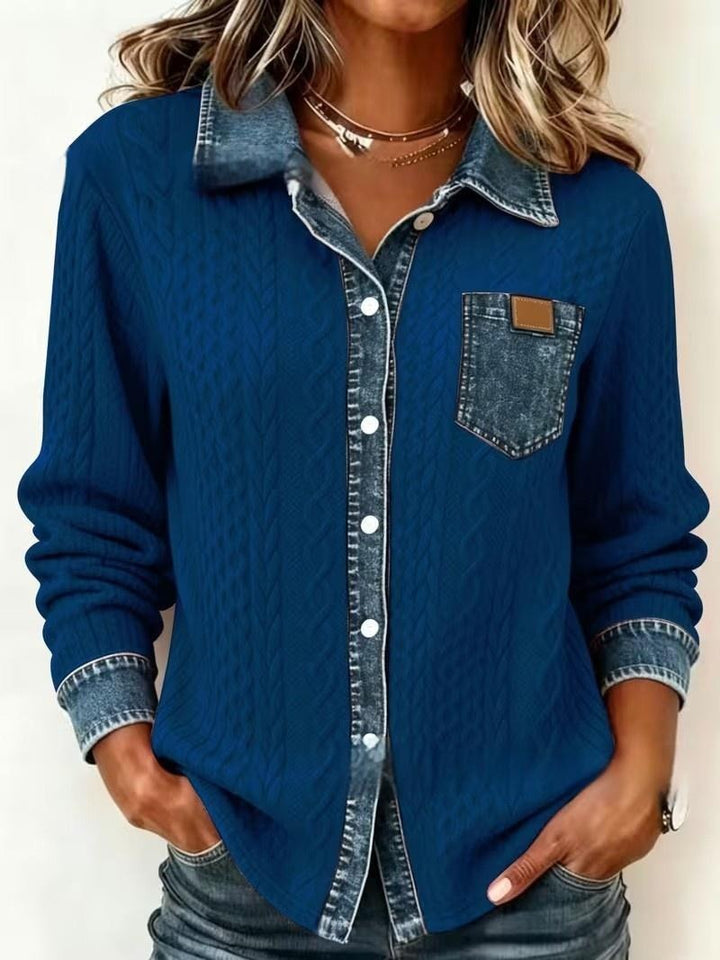 Chemise Femme à Motif Câble et Carreaux – Coupe Décontractée Texturée