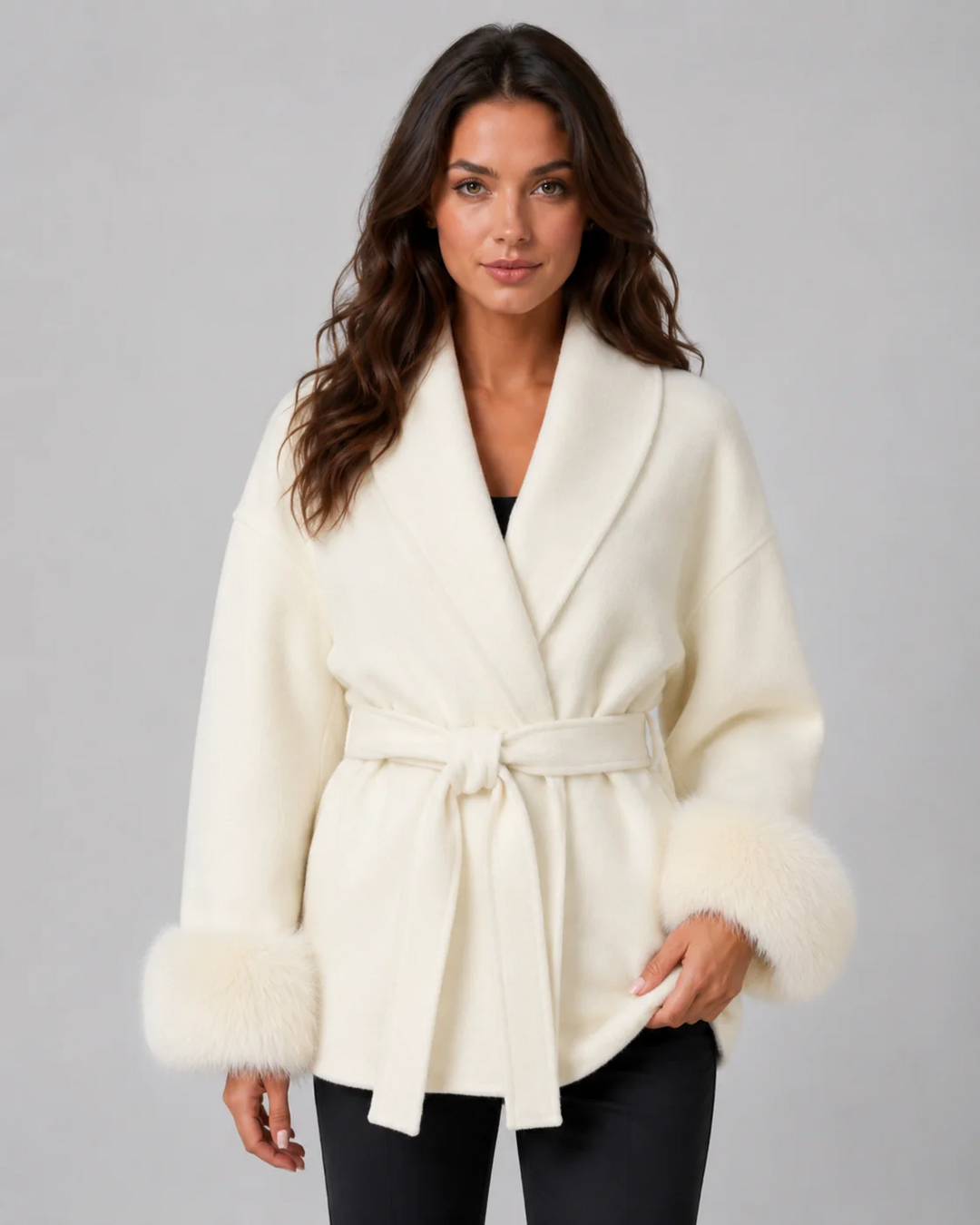 Manteau Femme Laine – Coupe Droite Détail Poche
