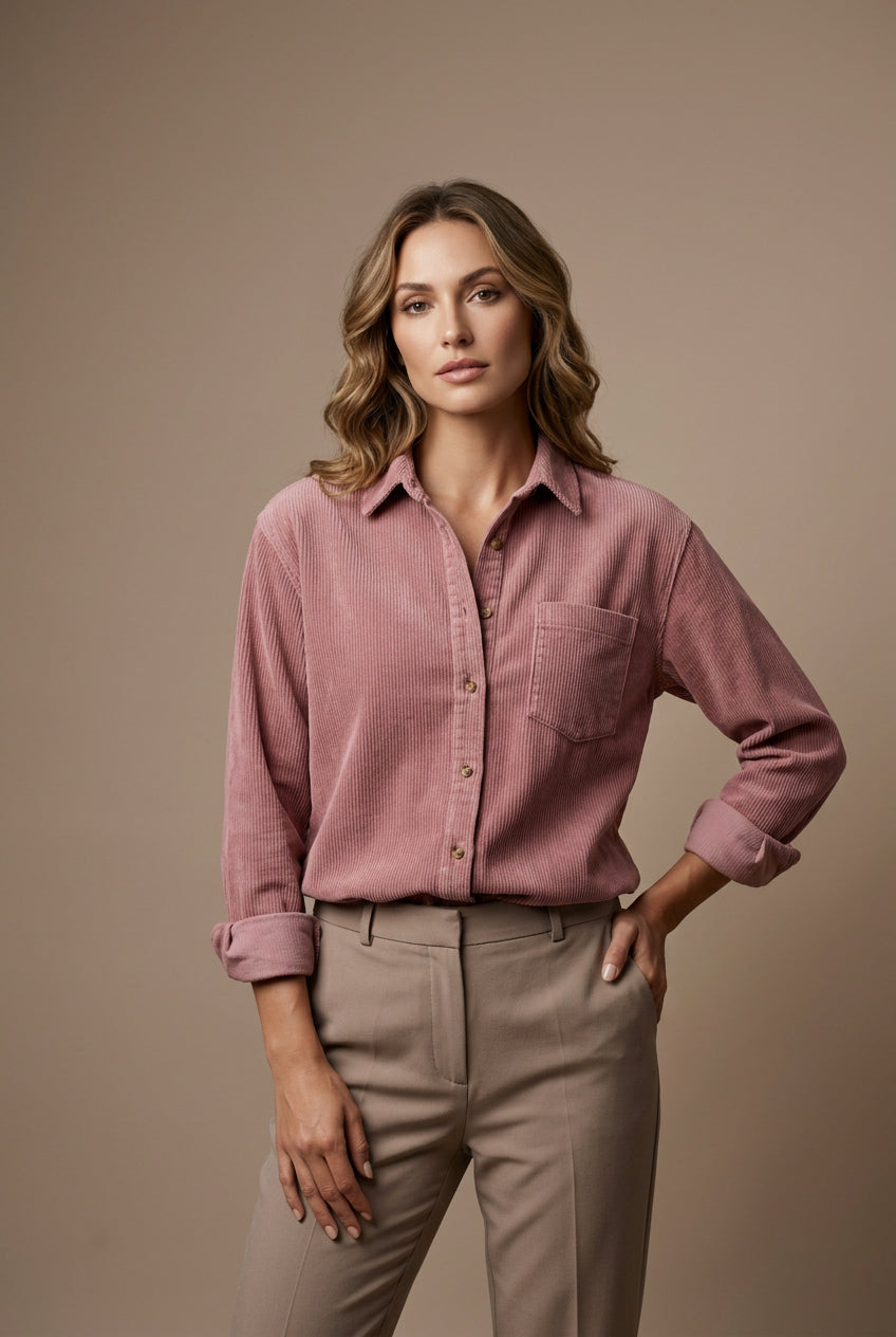 Surchemise Femme en Velours Côtelé – Coupe Décontractée à Col Chemise
