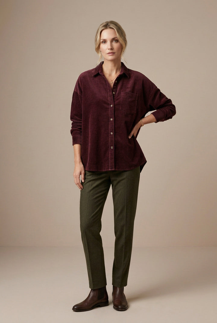 Surchemise Femme en Velours Côtelé – Coupe Décontractée à Col Chemise