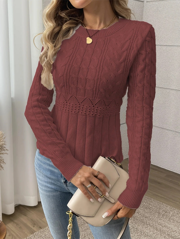 Pull Femme Ajusté – Taille Plissée et Détails Géométriques