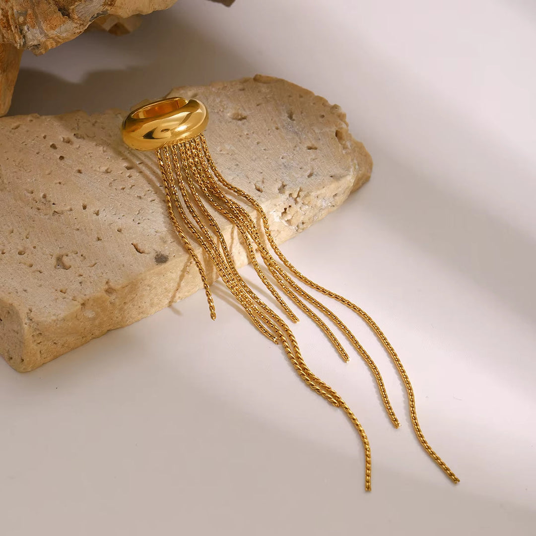 Ear cuff donna in acciaio inox con pendenti – Caduta lunga statement