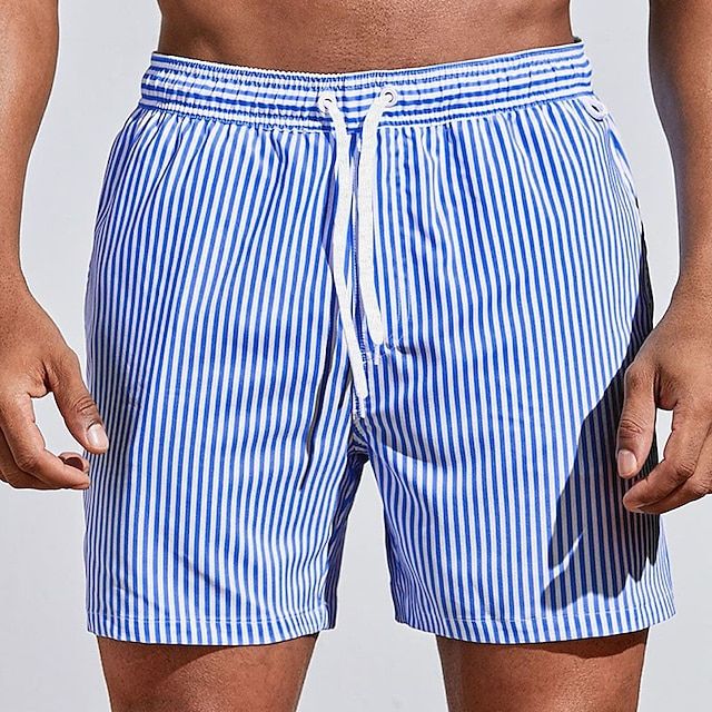 Men's Striped Swim Shorts – Quick Dry & Adjustable Drawstring